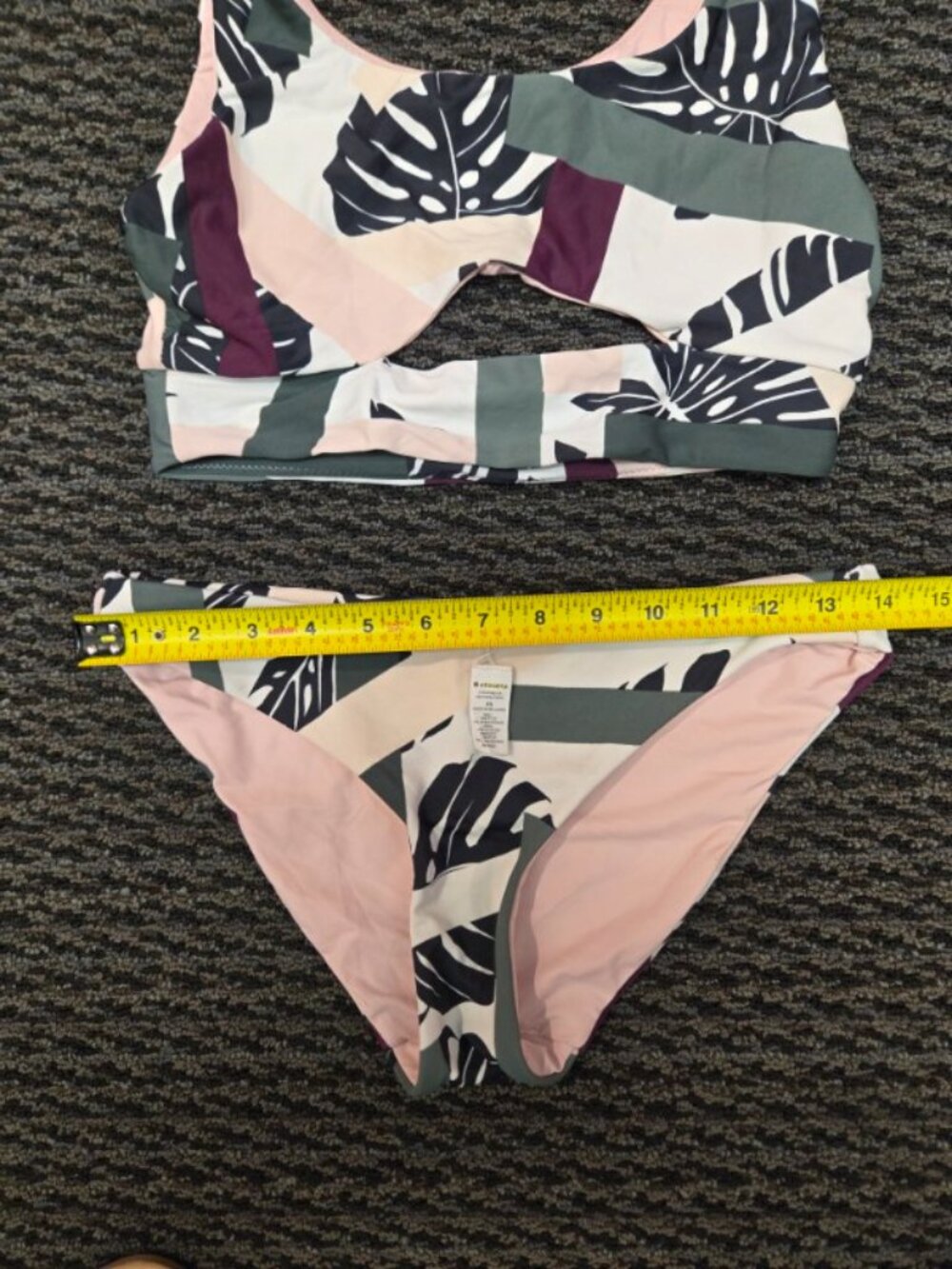 Athleta Reversible Bikini Swimsuit Set XS Pink Green 2 Piece Bathing Suit - Picture 3 of 6